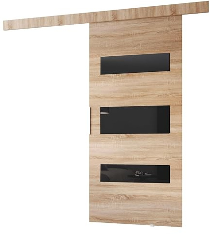MINIO go for it - Ensemble de porte coulissante CLEAN D 86 cm de large | Montage mural, système de porte coulissante, portes intérieures - chêne Sonoma