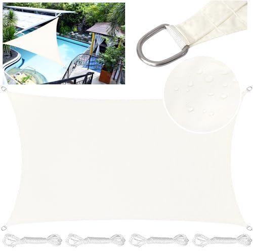LEcylankEr Sonnensegel Balkon Dreieckig Rechteckig Wasserdicht Markisenstoff PES Sonnensegel UV Schutz Segeltuch Wasserdicht mit Befestigungsseil für Garten Terrasse (Weiß 2x4M)