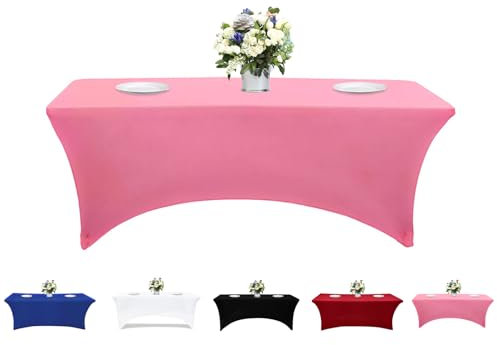 Kapwall 6ft Elasthan Tischdecke, [183Lx75Wx75H] cm Tischhussen, Polyester Rechteckige Tischdecke mit offenem Rücken Dehnbare Tischdecke, Hochzeit, Party, Küche, Dekoration - Rosa