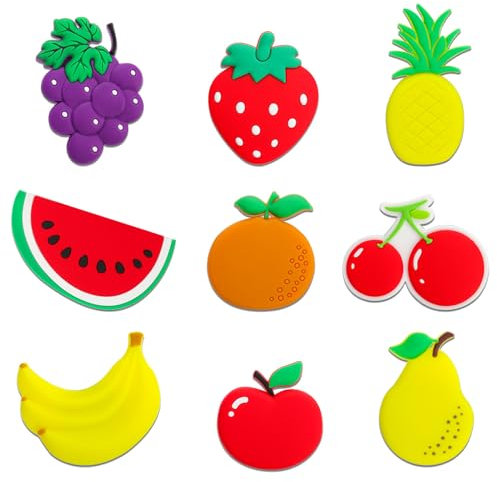 9pcs Waterproof PVC Refrigerator Magnet Stickers, Fruit Shaped Refrigerator Magnets Screen Door Saver Fridge Magnetic 3D Magnets Cute Fruit Design Strong Hold for Photos Notes & Decorations