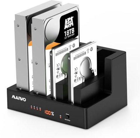 MAIWO 4 Bay Hard Drive Docking Station with Offline Cloning, External Hard Drive Duplicator for 2.5'' 3.5 SATA SSD HDD with LED Indicator, 96TB Expansion,