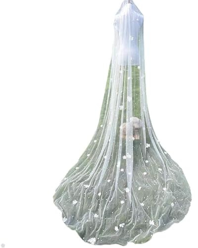 MAYILNSIN Brautschleier aus Perlentüll für Hochzeit, Kathedrale, bestickt, Blumenmuster, weiß, Junggesellinnenabschied, Schleier mit Kamm