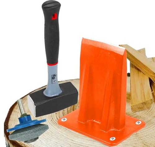 SPARES2GO Kindling Splitter Lump Sledge Hammer Blade Sharpener Drill Attachment High Visibility Log Wood Chisel Kit