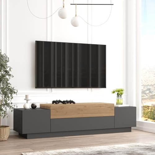 [en.casa] Fernsehtisch Firås TV Schrank TV Board Lowboard für Fernseher Fernsehschrank mit Vier Klapptüren TV Tisch TV Bank Sideboard 160 x 38 x 39 cm Eiche/Anthrazit