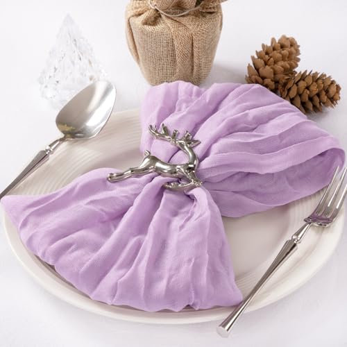 MLMC Lot de 60 serviettes en étamine réutilisables de style bohème pour mariage, fête prénatale, événements, décoration de table - Lilas et violet - 53,3 x 53,3 cm