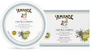 L'AMANDE - Crema Corpo Profumata con Acido Ialuronico, Vitamina E, Olio Essenziale di Cipresso Bio, Antiossidante ed Emolliente - Crema Corpo Idratante e Delicata per Pelle Morbida e Vellutata, 200 ml