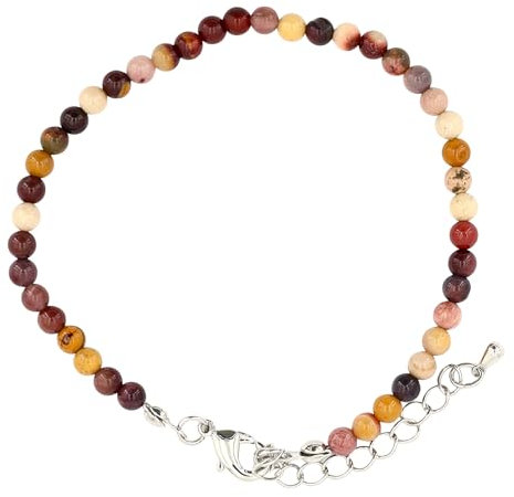 Taddart Minerals - Bracelet de cheville coloré en pierre précieuse naturelle Mookaite avec boules de 4 mm et rallonge - Fait main