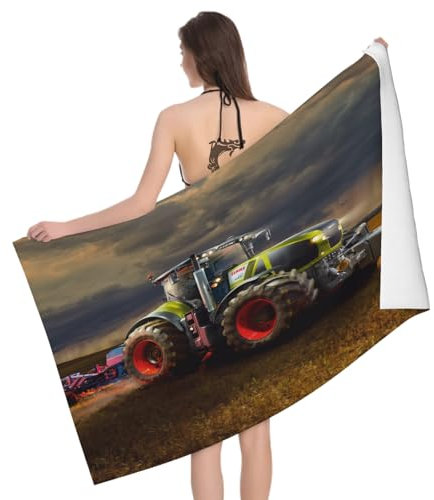 Mikrofaser Strandtuch Landwirtschaftlicher Traktor 160x80 cm, 3D Bauernwagen Badetuch für Erwachsene Weiches Leicht Handtuch Schnelltrocknend Sandfreies Strandhandtuch