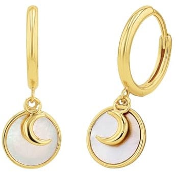 NOELANI Creolen 925 Sterling Silber Perlmutt Damen Ohrschmuck, 2,7 cm, Weiß, Mond, Kommt in Schmuck Geschenk Box, 2038813