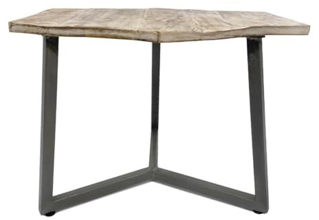 Amago home Beistelltisch Holz massiv Sofa Tisch Metall Laptoptisch C-Tisch Couchtisch Industry Style Farbe Nizza 56x47cm weiß gekälkt Altsilber