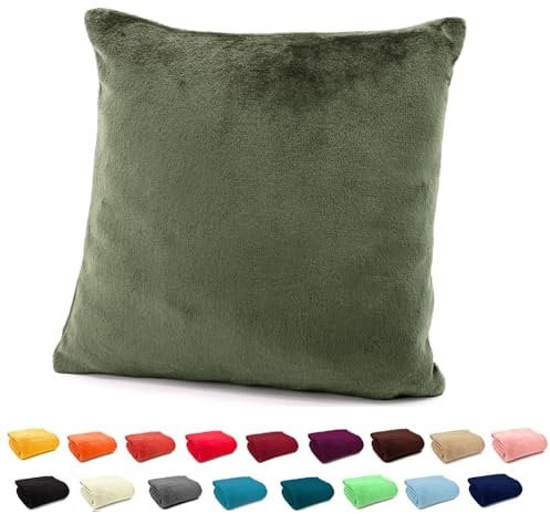 heimtexland ® Flanell Kuschel Kissen Super Soft Dekokissen Plüsch Typ380 Kissenhülle Oliv 40x40 cm