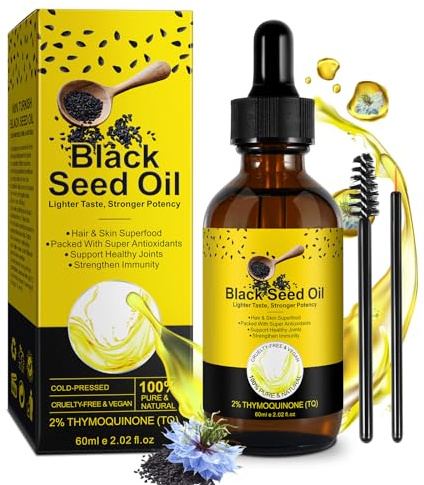 Black Seed Oil Organic Cold Pressed - 100% reines & natürliches Schwarzkümmelöl Bio Kaltgepresst, Schwarzkümmelöl Ungefiltert für Haare & Haut & Verpflegung, Schwarzkümmelöl Bio Immunsystem, Verdauung
