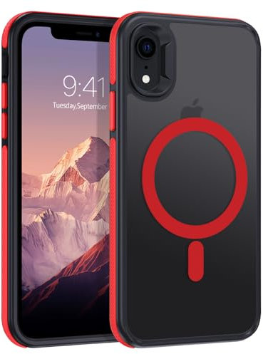 YINLAI for iPhone XR Case Magnetic Compatible with Magsafe Phone Case Slim Protection Case for iPhone XR 6.1, Black/Red