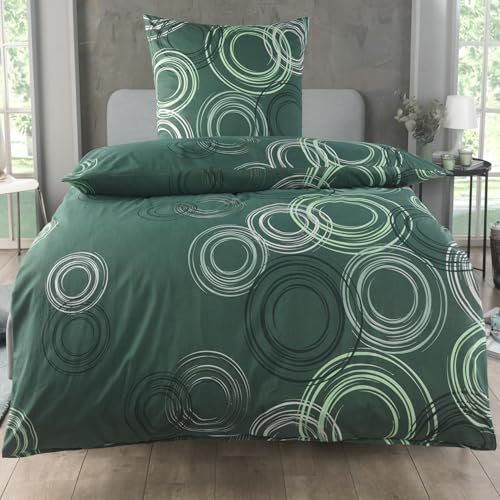 MALIKA Bettwäsche 155x220 Baumwolle Sets, Kreismuster Bettbezug 155 x 220 cm, Kissenbezug 80x80 cm, Renforcé, Oeko-TEX Bettwäsche mit Reißverschluss