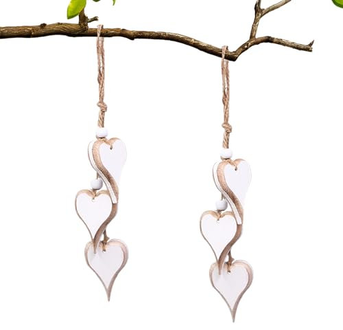 LUMOOM 2 Stück Herz Deko Holz Anhänger Hängende, Holz Dekoherz Fensterdeko, Geschenk Raumdeko Hängedeko, Dekoherz Fensterdeko Dekoanhänger, für Geschenk, Hochzeit (A)