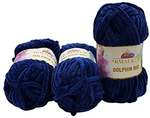 3 x 200 g Dolphin Big Himalaya, Strickgarn extra dick, Babywolle 600 Gramm Babywolle, Strickwolle einfarbig (76708 blau)