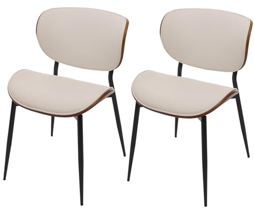 Mendler 2er-Set Esszimmerstuhl HWC-O45, Stuhl, Bugholz Kunstleder 280g/m² Öko-Tex FSC® - Walnuss-Optik, weiß