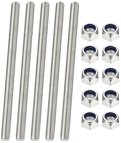 PATIKIL 5 Stück 304 Edelstahl Gewindestange M6 x 160mm Massiv Gewindestab | Lang Metallstange mit Gewinde für Montage Befestigung Möbel Treppe Geräte Zäune, mit 10 Stück Sechskantmuttern