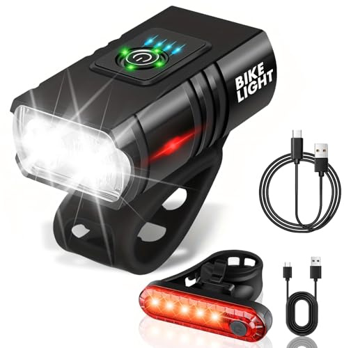 Woobroo Rechargeable Bike Lights Set Front and Back, LED Ultra Bright 6 Light Modes Bicycle Lights, Super Long Standby & IP65 Waterproof Bike Light Set, Road Mountain, Black