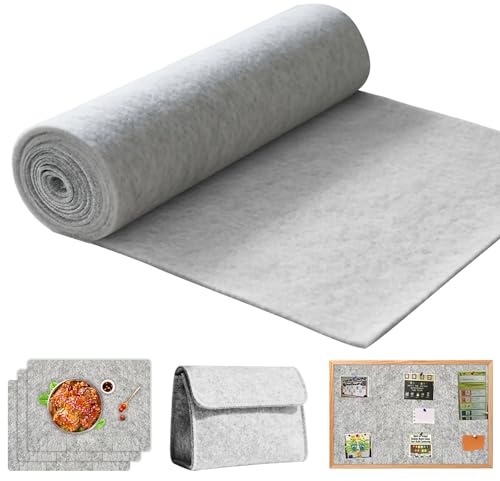 LUPATDY Filzrolle Filzstoff 40cm x 250cm Meterware,1mm Stark,Filzmatte,Filz für DIY Aufbewahrungstasche Patchwork Nähen Filz zum Basteln Handwerken Dekoration Hellgrau