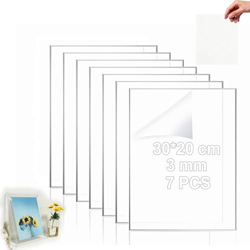 Kiswleon 7 Stück Acrylglas Platte,30 * 20cm Acrylplatte Transparent,Kunststoffplatte 2mm für Bilderrahmen,Schilder,Tischaufsteller,Namensschild,Laser Material,DIY-Projekte