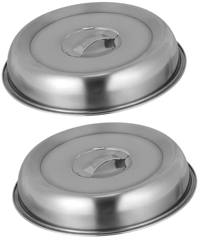 JECOMPRIS Stainless Steel Food Cover 7.87 in Round Cloche Steak Hood for Burgers Bacon and Grilled Sandwiches Heat Concentrating Dome for Indoor and Outdoor Serving Set of 2