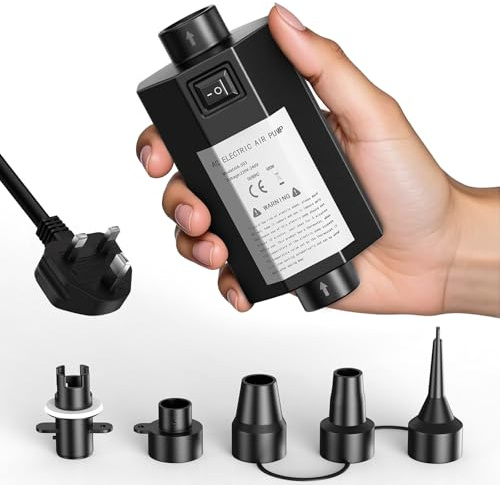DouXryle Electric Air Pump for Inflatables, AC 220V-240V 2.0PSI Quick-Fill High Power 200W Inflator Deflator Pump for Airbed Mattress, Paddling Pool, Float, Raft, Boat With 5 Nozzles