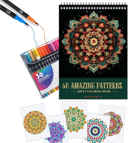 Malbuch Für Erwachsene Mandalas A4 Ausmalbuch Adult Coloring Book 60 Mustern Malbücher Mandala Kreativ Set Anti Stress Geschenke Stressabbau Malset Mit 36 Farben Marker