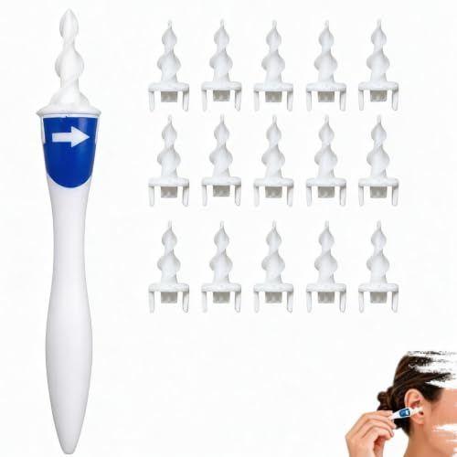 VBK Nettoyeur Oreille avec 16 Embouts Silicone, Cure Oreille Spirale 360° pour Adultes, Kit de Nettoyage Oreille Réutilisable Lavable