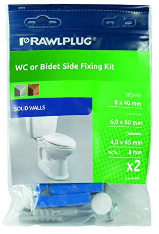 Rawlplug Side Toilet Fixing Kit Easy and Fast | WC or Bidet Set Fix Back to Wall with White Caps | Toilet Tanks Fixing Kit with Screws, Plugs, Bushes | Toilet Accessories, Silver (R-S1-KPUPBS)