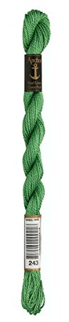 Anchor Perlgarn Stärke 5 4585000-00243 heckengrün Stickgarn, 100 % Baumwolle, 5g Strängchen