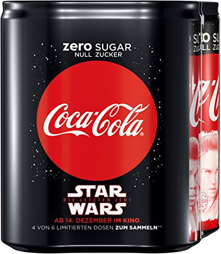 Coca-Cola Zero , Koffeinhaltiges Erfrischungsgetränk in stylischen Dosen mit originalen Coca-Cola Geschmack - null Zucker und ohne Kalorien , 6 x 4 x 330 ml Dose