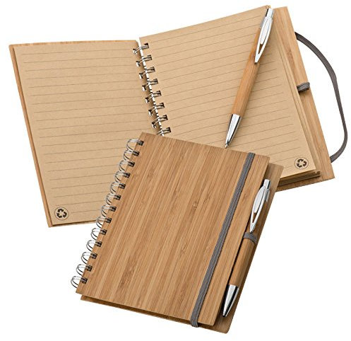 Notizbuch mit 140 Seiten ungebleichtem Recycling Papier im Bambus Cover mit Holzbleistift