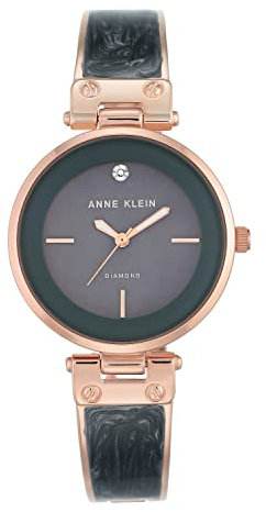 Anne Klein Women's Genuine Diamond Dial Bangle Watch Grey/Rose Gold