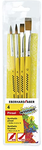 Eberhard Faber 579921 - Winner Synthetik-Pinsel, Set mit 4 Pinselgrößen, 2 Rund- und 2 Flachpinsel, für viele Zeichen- und Maltechniken auf unterschiedlichen Maluntergründen