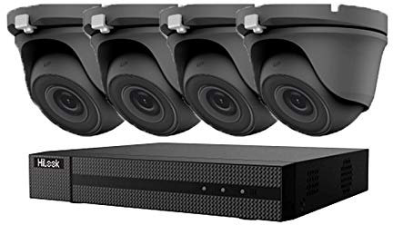 HILOOK CCTV HD 4K 5MP Night Vision Outdoor DVR Home Security System Kit (Grey) (1 TB (1000GB)