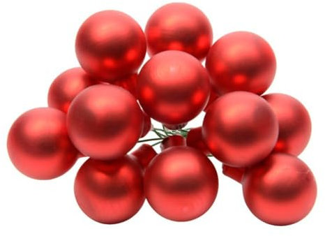 Weihnachtskugeln am Draht Glas 2cm x 144 Stück Spiegelbeeren Matt rot Weihnachtsrot