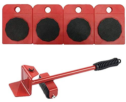 WeFoonLo 1 Ensemble d'outils pour soulever et déplacer Un élévateur de Meubles pour soulever des Meubles et des équipements Lourds, 1 Tige de Levage et 4 Galets de déménagement (Rouge)