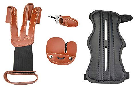 SHARROW Bogenschießen Armschutz Leder Fingerschutz Fingertab Handschuhe Daumenring Schutz Schießhandschuhe Schutzausrüstung für Recurve Bogen Langbogen