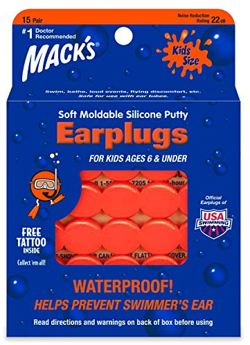 Mack's Soft Moldable Silicone Putty Ear Plugs – Kids Size, 15 Pair – Comfortable Small Earplugs for Swimming, Bathing, Travel, Loud Events and Flying