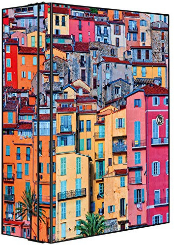 banjado Medizinschrank abschliessbar mit Motiv Häuserberg 35x46x15cm - großer Arzneischrank für die Hausapotheke - Medikamentenschrank aus Metall zur Medikamenten Aufbewahrung