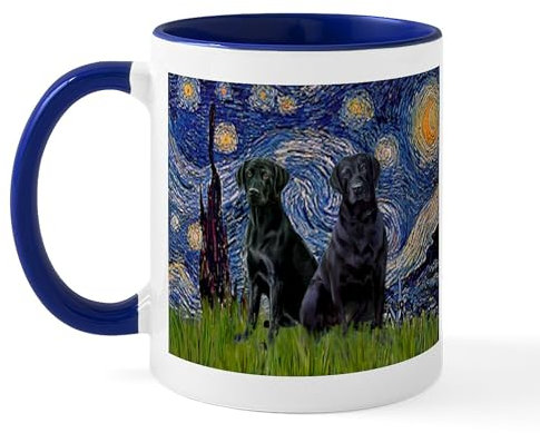 CafePress Starry Night & Black Labrador Mug 11 oz (325 ml) Ceramic Coffee Mug
