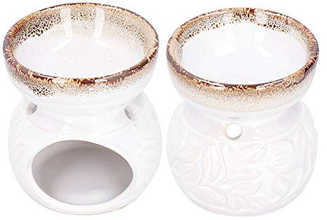 2 pièces brûleur d'huile essentielle, chauffe-huile parfumée en céramique chauffe-cire d'aromathérapie pour salon bureau Yoga méditation(blanc)