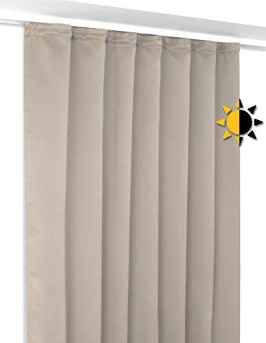BEAUTEX Verdunkelungsgardine mit Kräuselband U-Band, Blackout Vorhang Blickdicht abdunkelnd, Größe und Farbe wählbar (Breite: 140 cm, Höhe: 225 cm, Hellbraun)