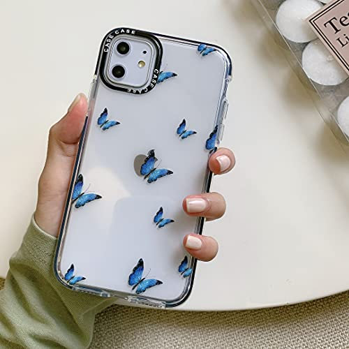 EYZUTAK Case for iPhone 11, Blue Butterfly Glitter Ultra-Thin Soft TPU Transparent Full Protective Shockproof Case Clear Cover - Blue Butterfly