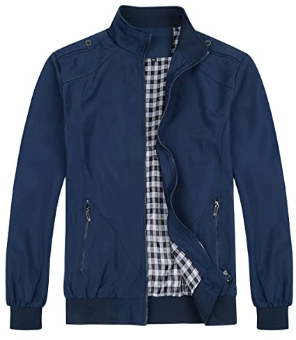 YOUTHUP Blouson Homme Léger Zippé Veste Décontracté à Col Montant Blouson Aviateur Jacket Automne, Navy-7553, M