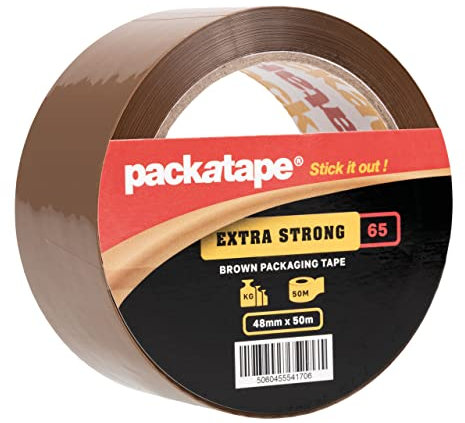 Packatape Rouleau de ruban adhésif d'emballage extra fort Marron 48 mm x 50 m Idéal pour colis, emballage, boîtes en carton