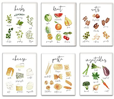 ZHONGYUTONG Lustiger Küchen Kunstdruck-Gemüse Käse Nuss Obst Kräuter Pasta Poster Lebensmitteltabelle Leinwand Wandbilder Esszimmer Wanddekoration Geschenk Satz von 6 (30x40cm Kein Rahmen)