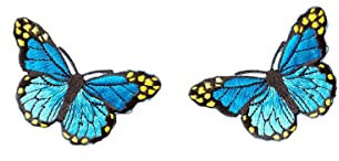 KnF Supplies Blue Butterflies Butterfly Iron on Sew on Embroidered Badge Applique Motif Patch (Pack of 2)