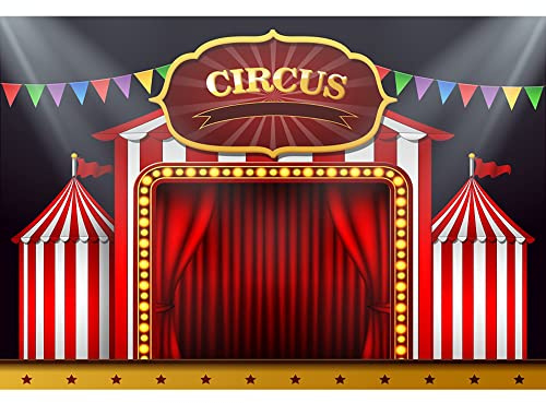Aoihrraan 3x2m Roter Zirkus Karneval Hintergrund Vorhang Bunte Fahnen Glitzer Spotlight Zirkuszelt Fotografie Nacht Sterne Thema Party Babydusche Kinder Erwachsene Porträt Fotostudio Vinyltapete
